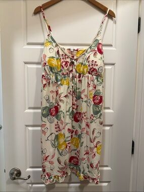 Floral Fruit-Print Mini Dress in Cream